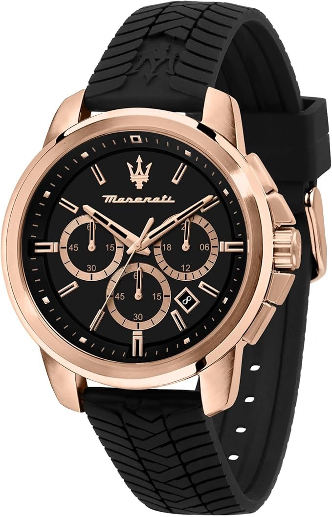Maserati Reloj para Hombre, Colección Successo, en Acero Inoxidable, PVD Oro Rosa, Silicona, con Correa de Silicona - R8871621012