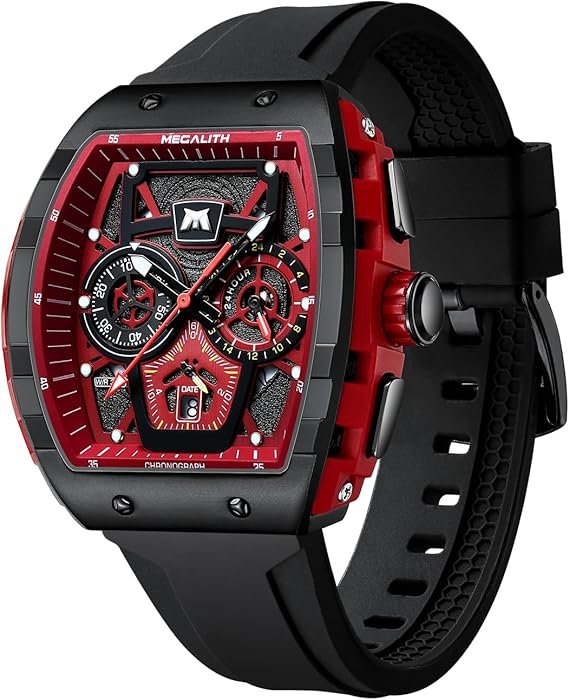 MEGALITH Reloj Hombre Grande Deportivo: Militar Cronografo Impermeable Relojes con Luminosa Fecha - Elegante Analogico Reloj de Pulsera Diseño Esfera Cuadrada - Regalo para Aniversario Cumpleaños