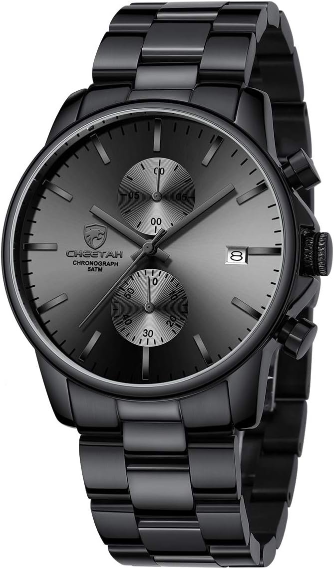 Reloj de Cuarzo para Hombre de Negocios de Moda con cronógrafo Impermeable de Acero Inoxidable para Hombre, Fecha automática