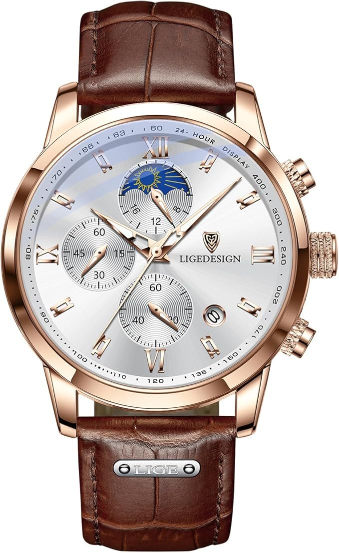 Reloj para Hombre, cronógrafo, Movimiento de Cuarzo, 3ATM, Impermeable, Correa de Piel, Esfera Grande, analógica, Multifuncional, Luminoso, clásico, Deporte, Empresas, Mejor Regalo