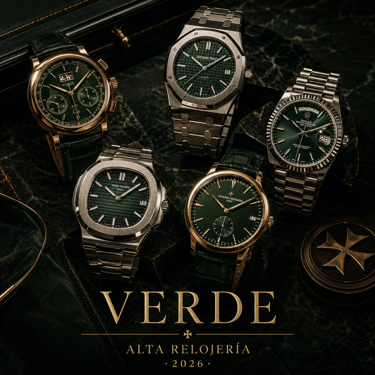 Colección de relojes de lujo con esferas verdes en distintas tonalidades presentados en 2026