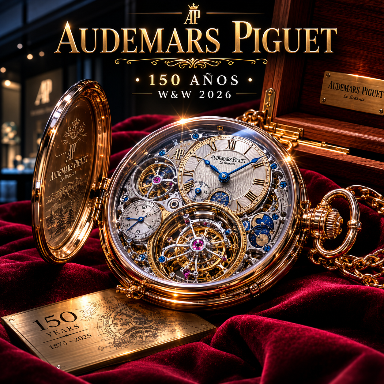 Reloj de bolsillo ultra complicado de Audemars Piguet con tourbillon visible, 150 aniversario en Watches & Wonders 2026
