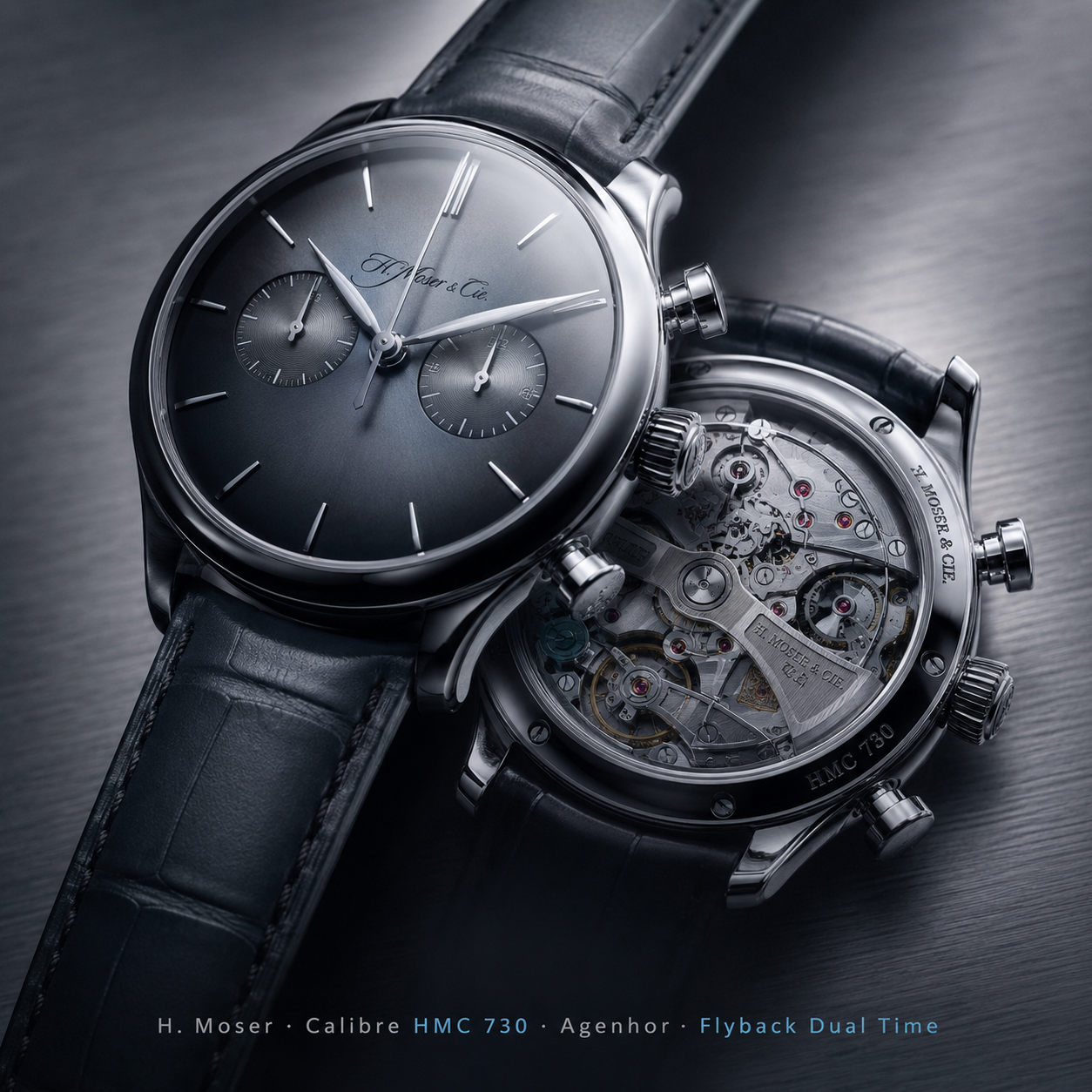 H. Moser Endeavour Flyback Chronograph Dual Time Date con calibre HMC 730 y esfera fumée, colaboración técnica con Agenhor en 2026