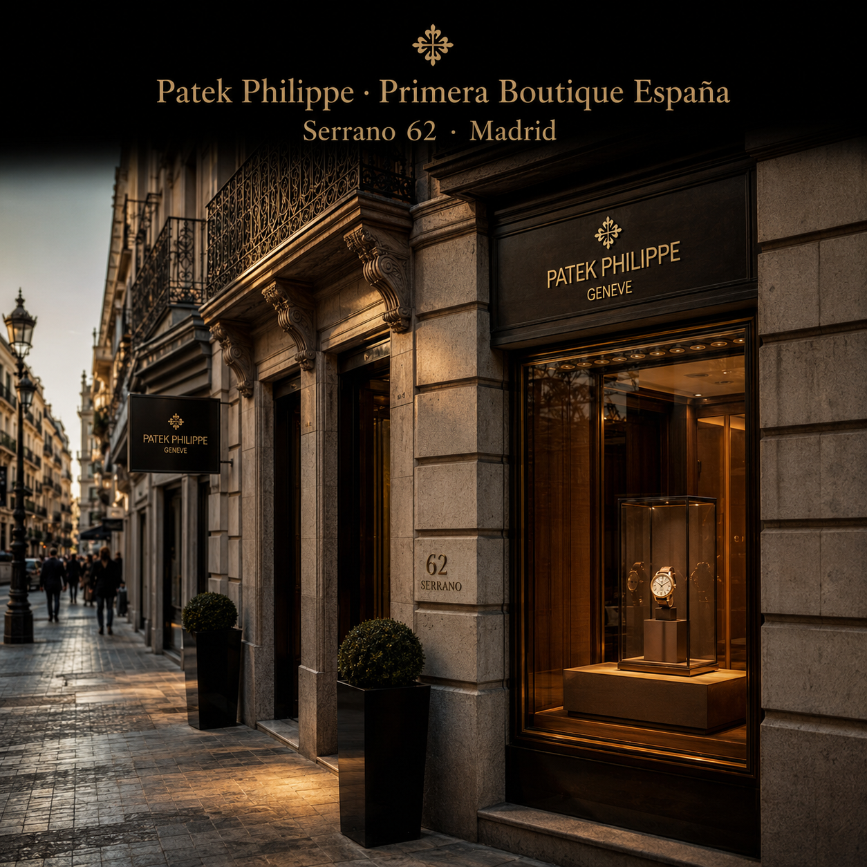 Fachada de la primera boutique monomarca de Patek Philippe en España en Calle Serrano 62 de Madrid, inaugurada en marzo de 2026