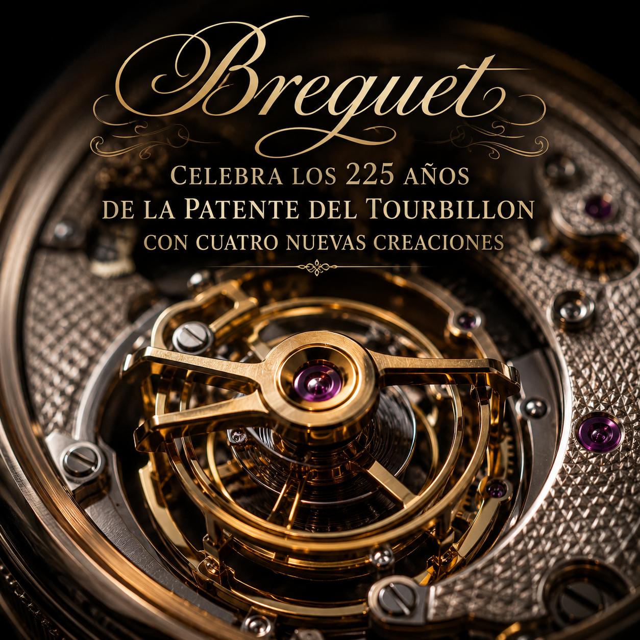Jaula de tourbillon de Breguet en primer plano, el mecanismo que cumple 225 años desde su patente de 1801