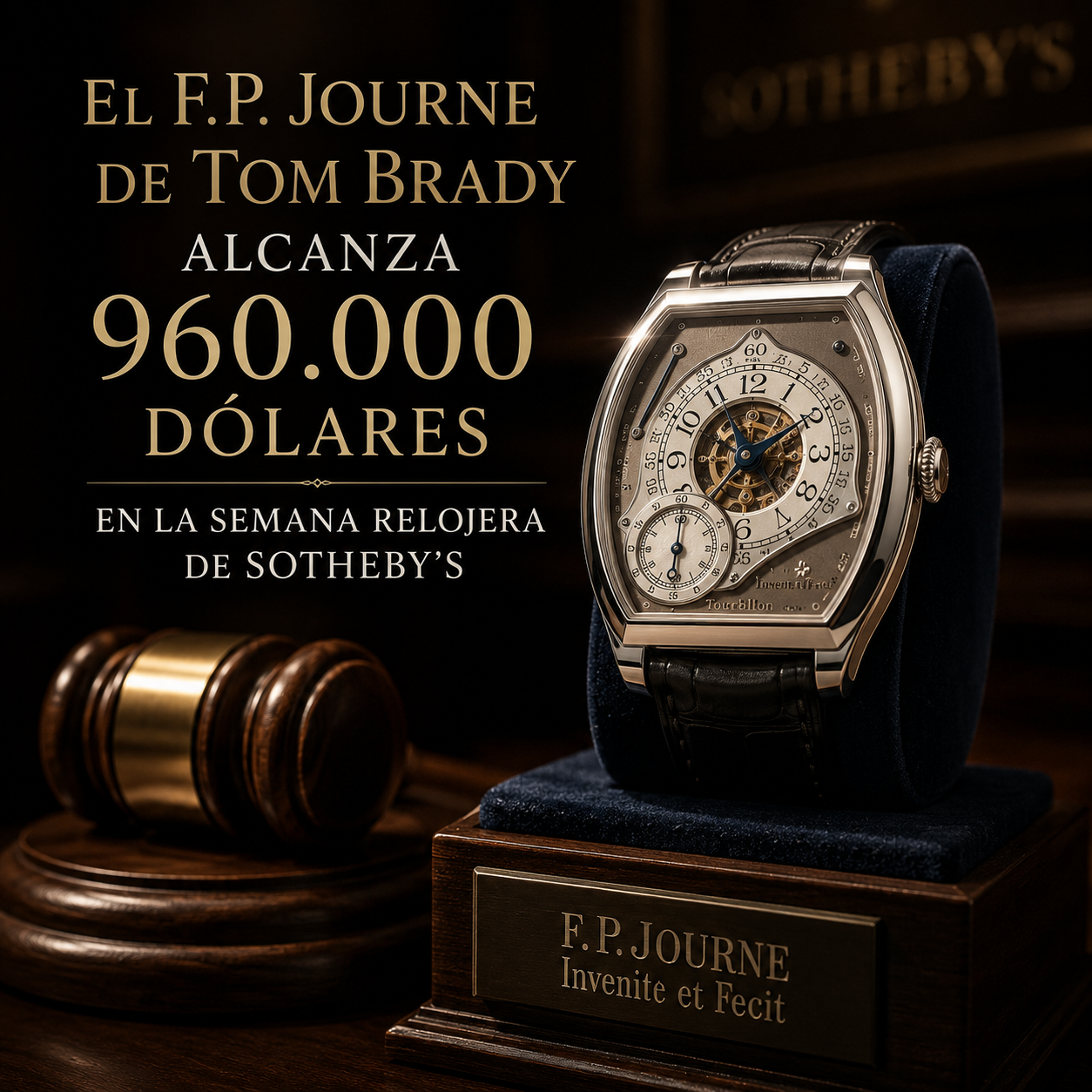 Reloj F.P. Journe Vagabondage II subastado por Sotheby's en Nueva York junto a un martillo de subastas