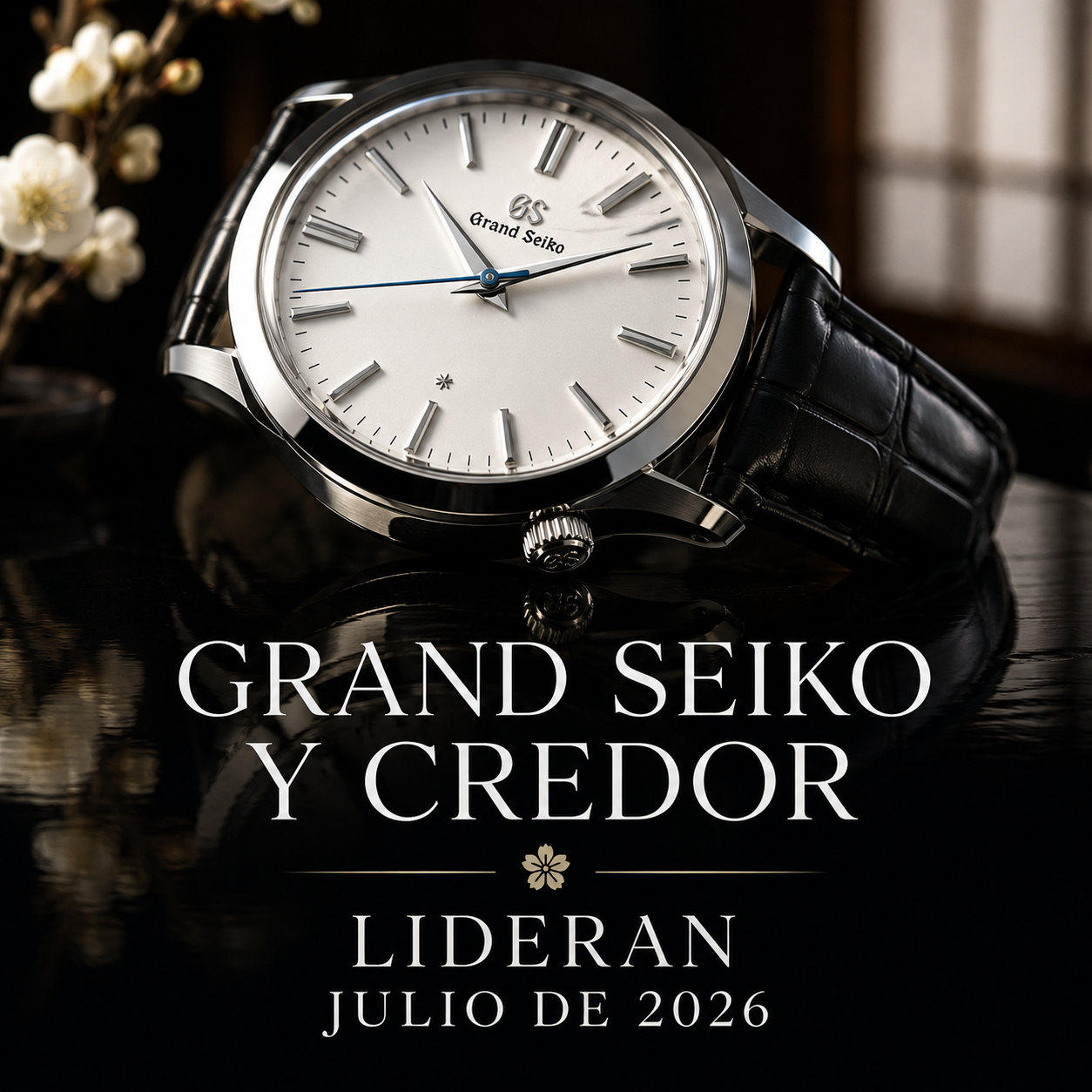 Reloj japonés de alta gama con esfera de porcelana artesanal sobre superficie de laca negra, lanzamiento julio 2026