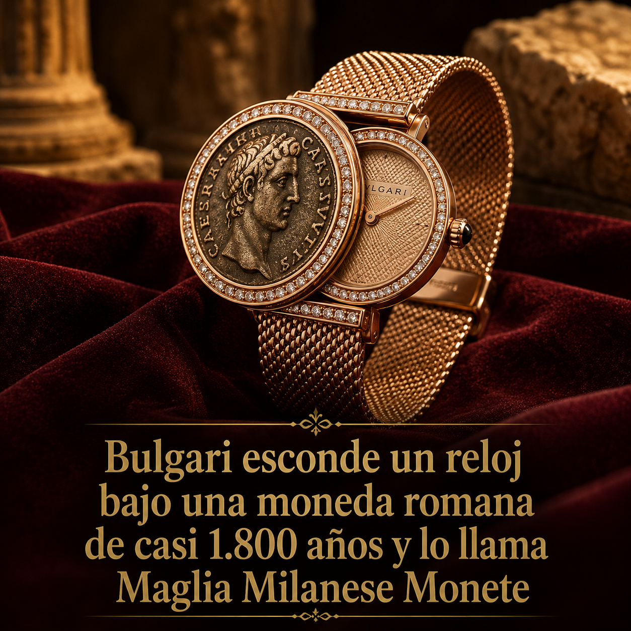Reloj Bulgari Maglia Milanese Monete con una antigua moneda romana de Caracalla engastada en oro rosa